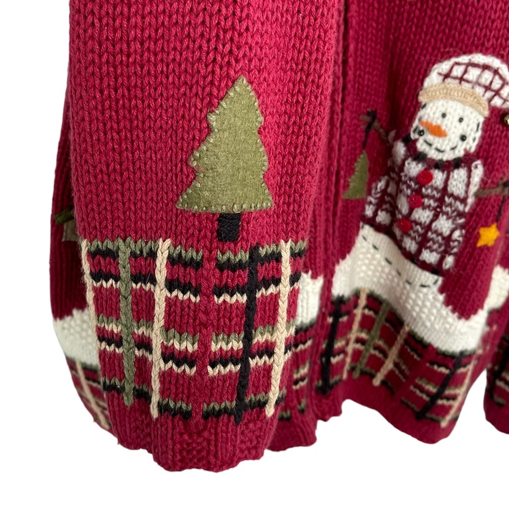 Croft & Barrow Red Snowman Winter Cardigan Zip Up Sweater Size M - Picture 4 of 9